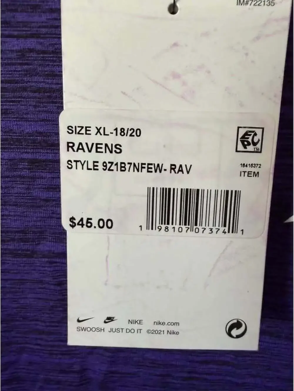 Baltimore Ravens Dri-FIT Long Sleeve Shirt - Youth XL